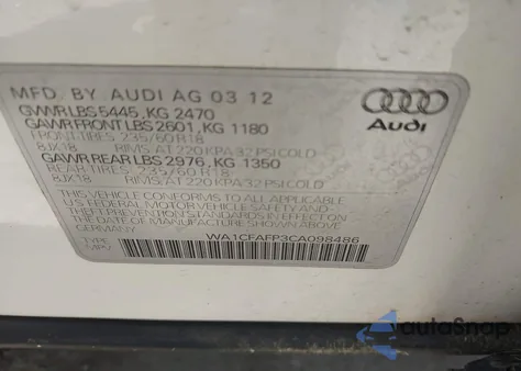 2012 Audi Q5 2.0T Premium из США, поврежденный, VIN WA1CFAFP3CA098486